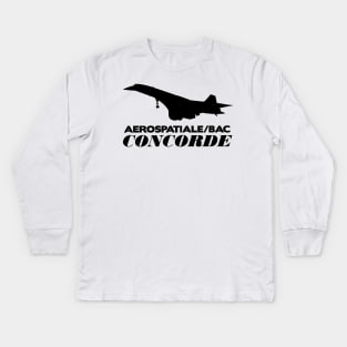 Aerospatiale-BAC Concorde Silhouette Print (Black) Kids Long Sleeve T-Shirt